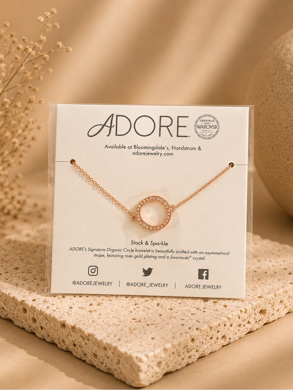 Adore Swarovski Crystal Rose Gold Circle Bracelet – Stack & Sparkle | Delicate